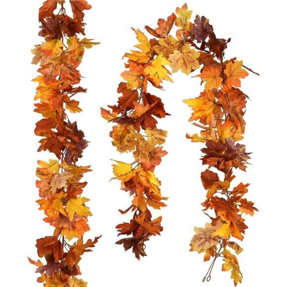 House 2 Pack Fall Maple Leaf Garland - 5.9Ft/Piece Hanging Vine Artificial - Picture 1 of 8